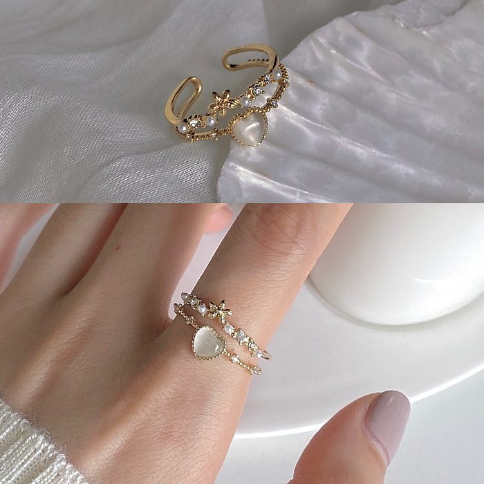 1 peça moda flor borboleta laço nó cobre incrustação pérolas artificiais anéis de zircônia
