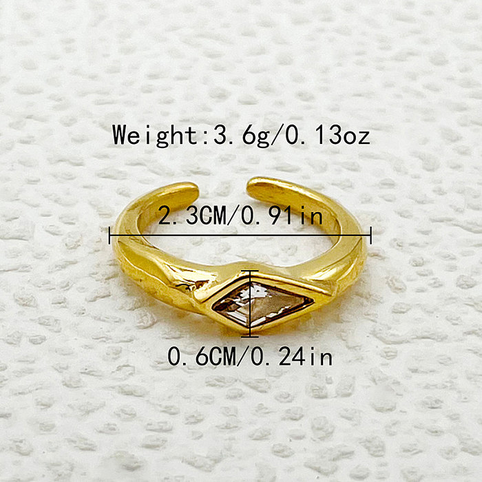Wholesale Simple Style Roman Style Commute Rhombus Stainless Steel Plating Inlay Gold Plated Zircon Open Rings