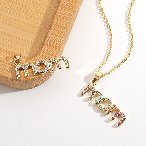 Neue einfache Kupfer eingelegte Zirkon-Buchstabe MOM-Anhänger-Muttertag-Halskette