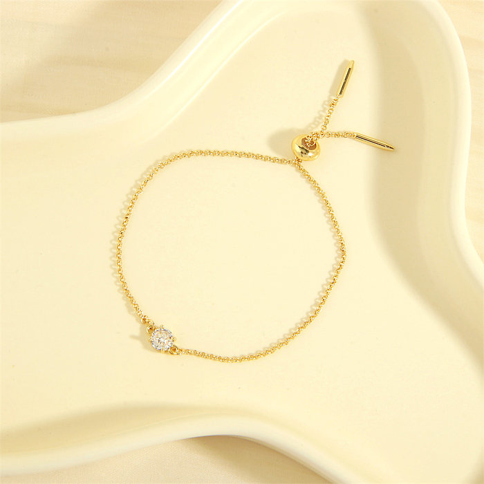 Luxurious Simple Style Shiny Round Copper Plating Inlay Zircon 18K Gold Plated Bracelets