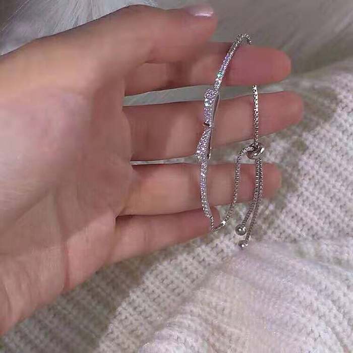 1 Piece Simple Style Bow Knot Copper Inlay Zircon Bracelets