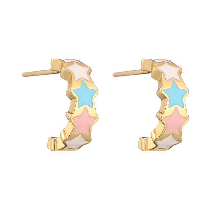 1 Pair Elegant Star Butterfly Enamel Plating Copper Gold Plated Earrings