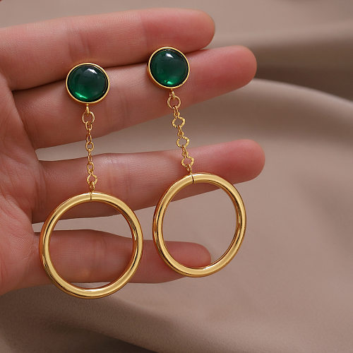 1 Pair Simple Style Round Inlay Copper Resin Drop Earrings