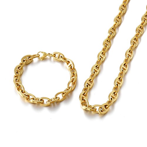 Ensemble de collier et Bracelet en acier inoxydable, anneau ovale, boucle ouverte, vente en gros de bijoux, nouvelle mode