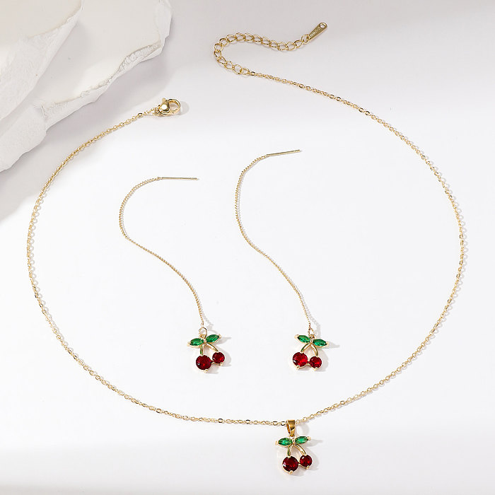 Simple Style Cherry Stainless Steel Plating Inlay Zircon Gold Plated Jewelry Set