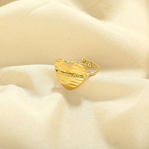 خاتم مفتوح من الفولاذ المقاوم للصدأ مطلي بالذهب عيار 18 قيراط على شكل قلب حلو بكميات كبيرة