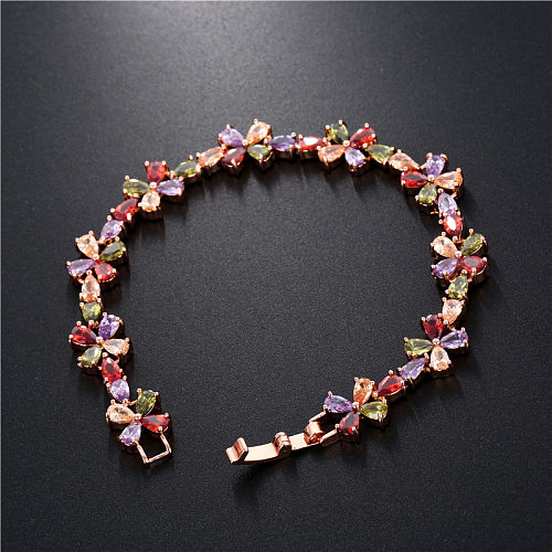 Bracelets Glam en Zircon avec incrustation de cuivre et de fleurs de style simple