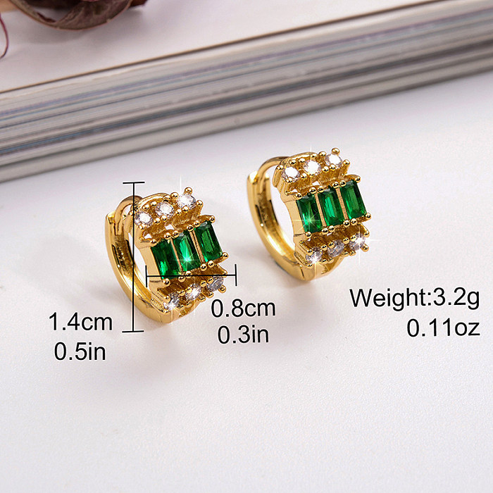 1 Paar klassische C-förmige Ohrringe mit Inlay aus Kupferzirkon und 18-Karat-Vergoldung