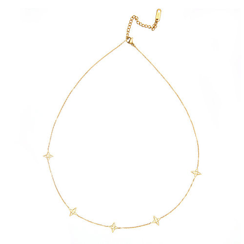 Fashion Geometric Titanium Steel Plating Hollow Out Inlay Zircon Bracelets Necklace 1 Piece