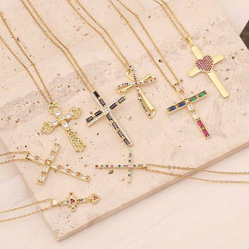 Fashion Cross Copper Necklace Inlaid Zircon Zircon Stainless Steel Necklaces