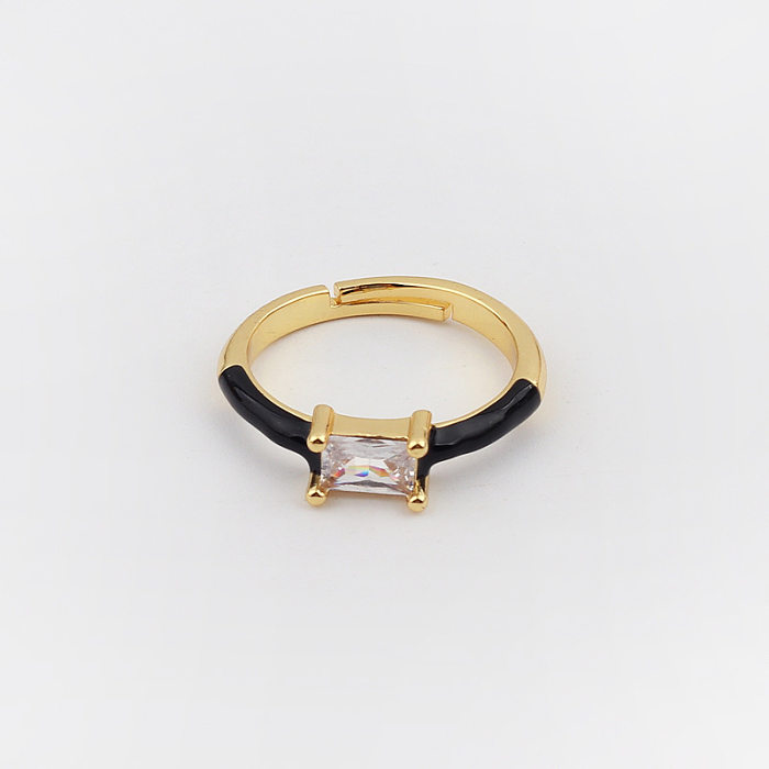 Damen-Ring, rechteckig, mit Kupfer-Emaille-Beschichtung, Inlay und Zirkon