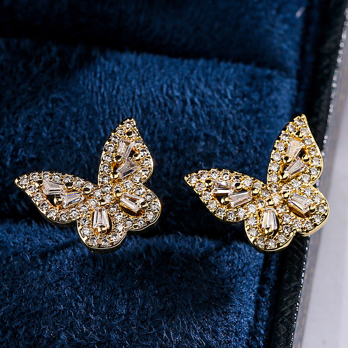 1 Pair Fashion Star Flower Butterfly Copper Inlay Zircon Ear Studs