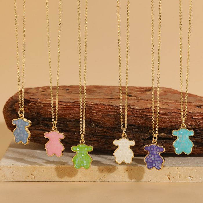 Cute Simple Style Little Bear Brass Plating 14K Gold Plated Pendant Necklace