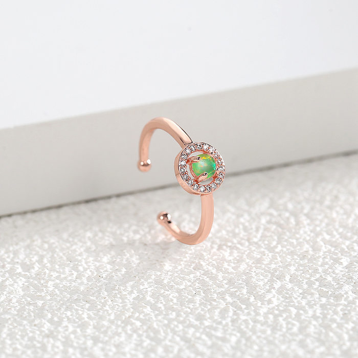 Elegant Geometric Copper Inlay Opal Zircon Open Ring