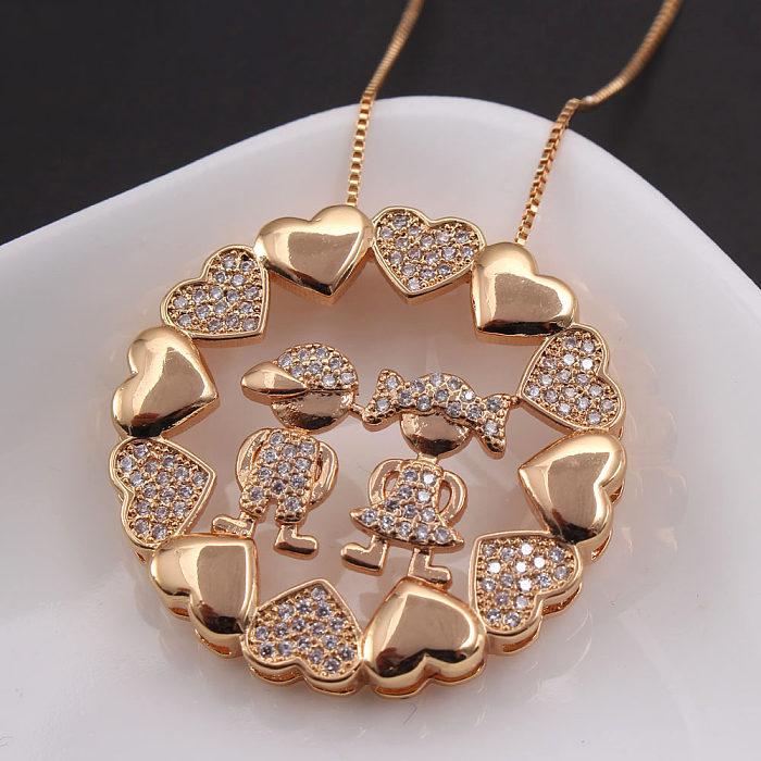 Simple Style Commute Cartoon Character Copper Plating Inlay Zircon Gold Plated Pendant Necklace