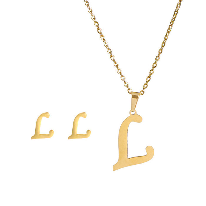 Classic Style Letter Stainless Steel Alloy Plating Earrings Necklace