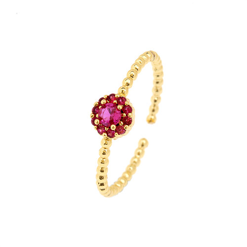 Sweet Flower Copper Plating Inlay Zircon Gold Plated Open Ring
