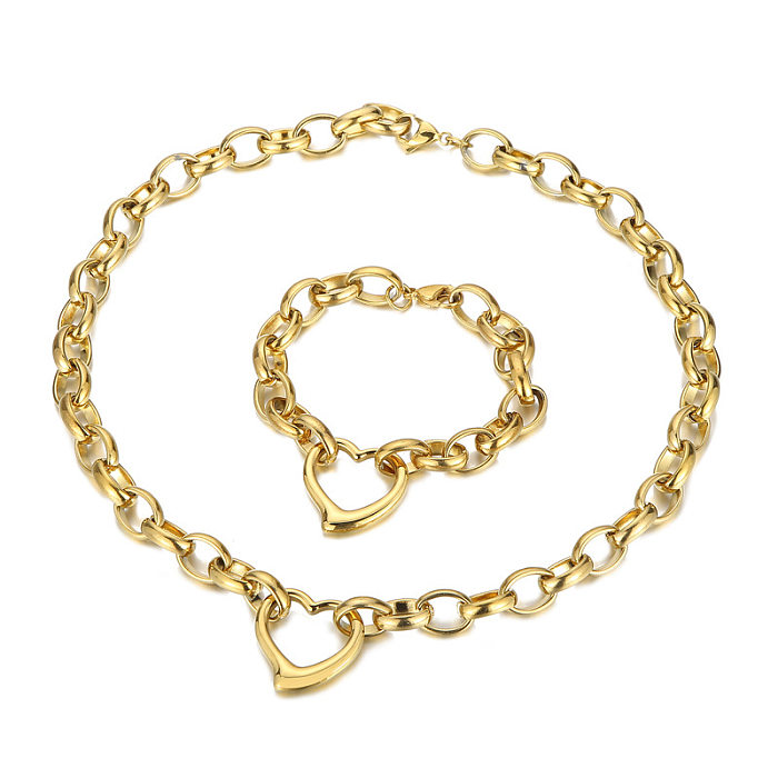 Mode coeur forme titane acier placage évider Bracelets boucles d'oreilles collier