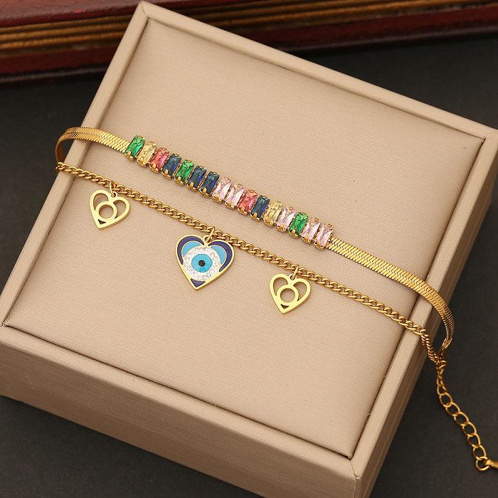 Elegant Retro Bohemian Heart Shape Stainless Steel Layered Plating Inlay Zircon Bracelets Earrings Necklace