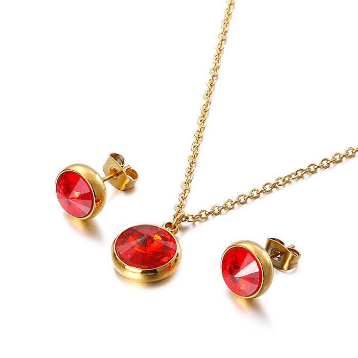 Boucles d'oreilles en Zircon de couleur Simple, ensemble de colliers en acier inoxydable, vente en gros de bijoux