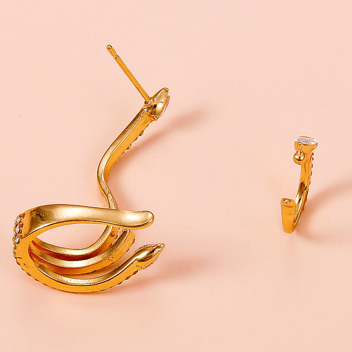 Wholesale Jewelry Retro Snake Shape Copper Inlaid Zircon Ear Clip Set jewelry