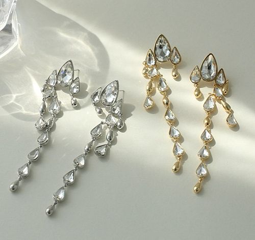 1 Pair Elegant Basic Heart Shape Plating Inlay Brass Rhinestones Drop Earrings