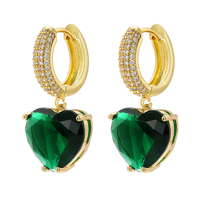 1 Pair Casual Elegant Simple Style Heart Shape Plating Inlay Copper Zircon 18K Gold Plated Drop Earrings