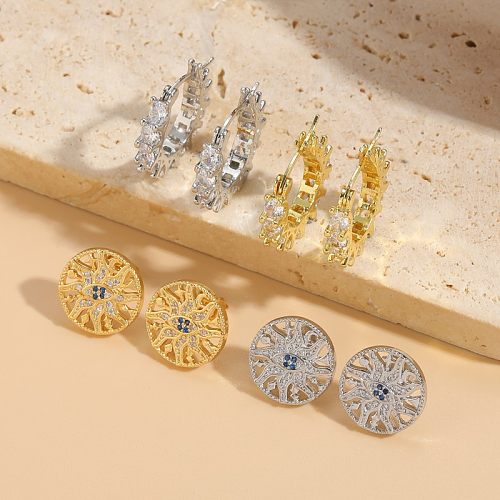 1 Pair IG Style Round Devil'S Eye Plating Inlay Copper Zircon 14K Gold Plated Earrings Ear Studs