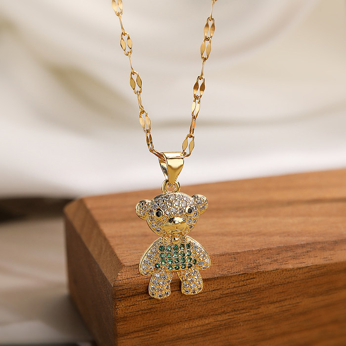 Collier avec pendentif en cuivre et Zircon plaqué or 18 carats, mignon petit ours basique, en vrac