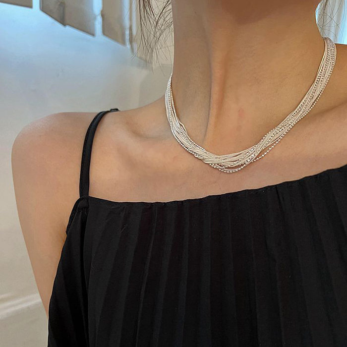 Collar De Cadena En Capas De Cobre Con Perlas De Imitación Geométricas De Moda