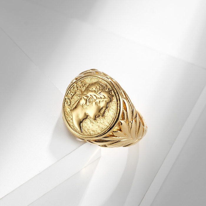 Fashion Coin Caesar Head Portrait Stainless Steel Ring