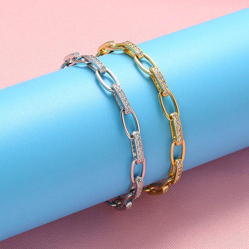 Bracelet chaîne torsadée en Zircon micro-incrusté, en cuivre plaqué or