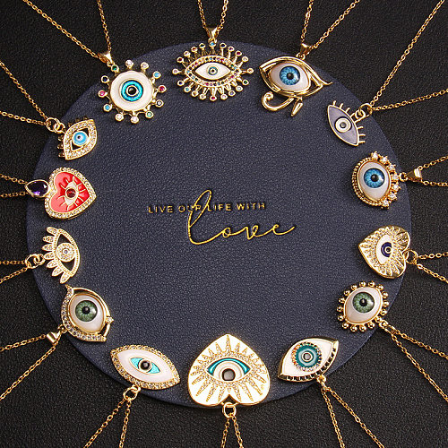 Streetwear Devil'S Eye Heart Shape Titanium Steel Copper Zircon Pendant Necklace In Bulk