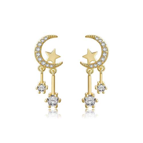 Korean Gold Plated Moon Tassel Star Copper Earrings Wholesale jewelry