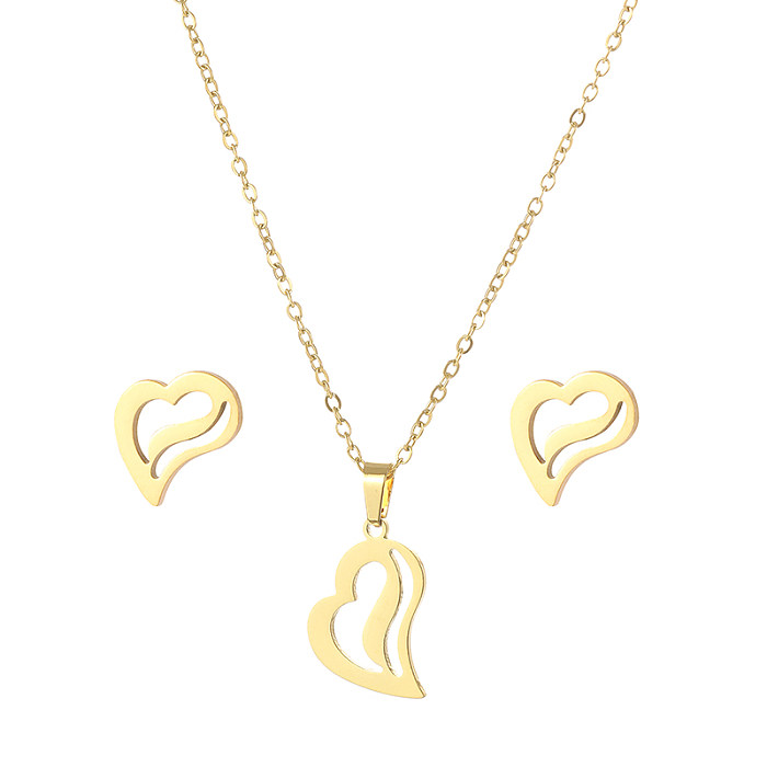 Sweet Heart Shape Titanium Steel Plating Earrings Necklace 1 Set