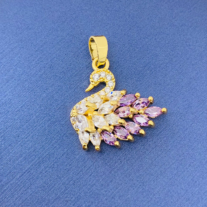 Simple Style Swan Heart Shape Butterfly Copper Irregular Rhinestones Opal Pendant Necklace