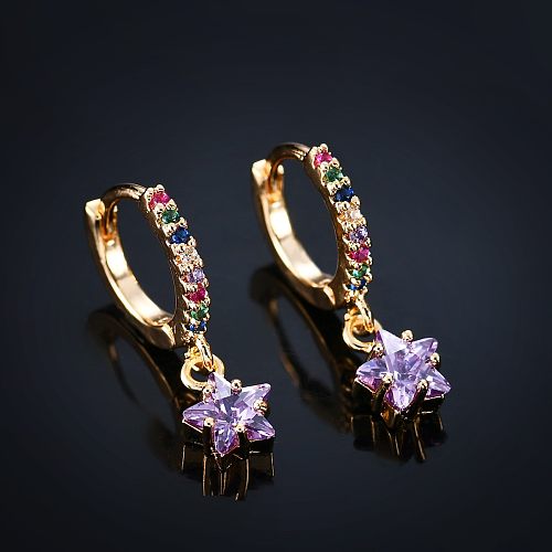 Boucles d'oreilles pendantes en cuivre et Zircon, étoile de mode, 1 paire