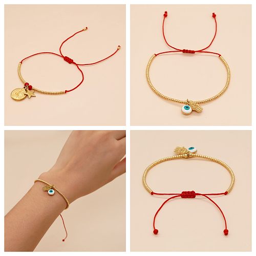 Bracelets de perles en cuivre avec œil pentagramme de style simple