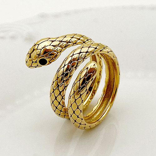 Engraçado rock punk cobra polimento de aço inoxidável anéis banhados a ouro