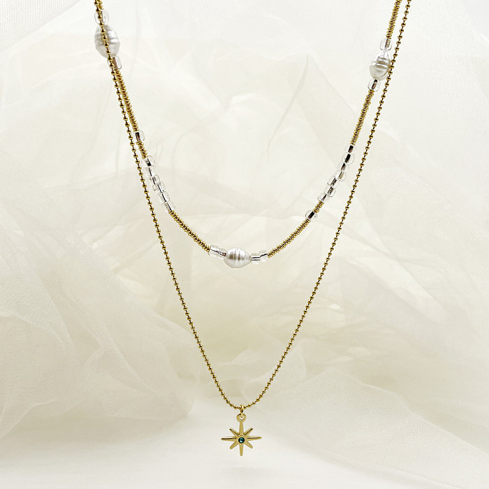 Glam Commute Star Collar de pulseras chapadas en oro con incrustaciones de perlas de imitación de acero inoxidable