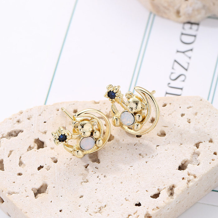 Fashion Star Panda Frog Copper Plating Inlay Zircon Ear Studs 1 Pair