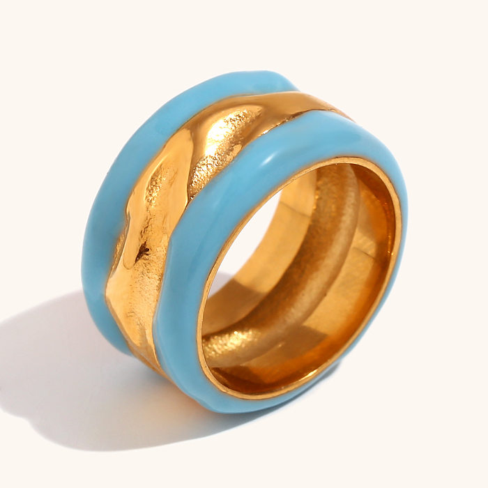 Lady Color Block Chapeamento de aço inoxidável 18K anéis banhados a ouro