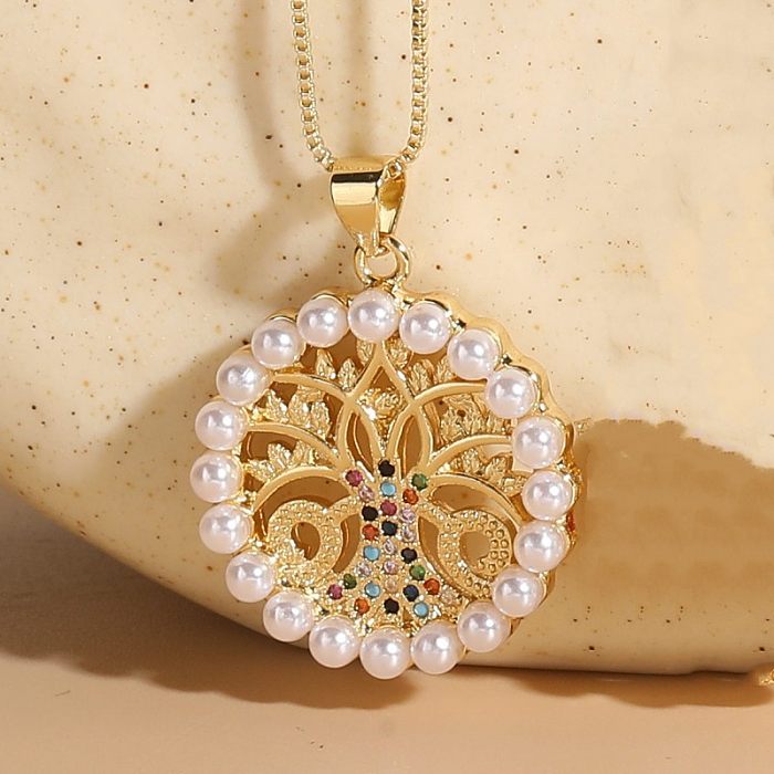 Elegant Luxurious Classic Style Devil'S Eye Tree Copper Plating Inlay Pearl Zircon 14K Gold Plated Pendant Necklace