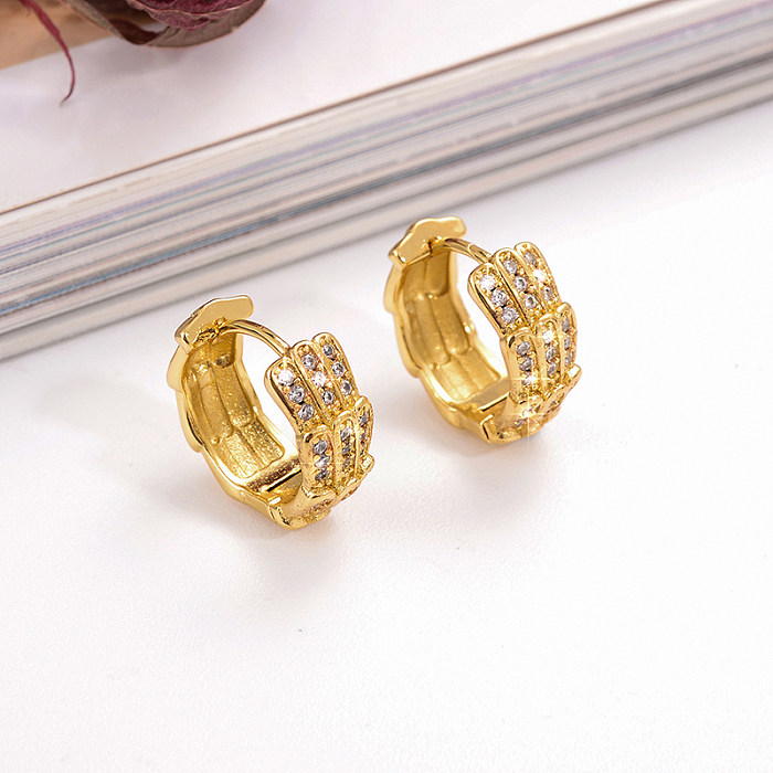 1 Pair Simple Style Streetwear Crown Rectangle Plating Inlay Copper Zircon Hoop Earrings