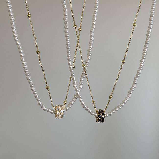 Classic Style Geometric Copper Zircon Double Layer Necklaces In Bulk