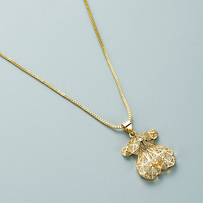 Europe And America Cross Border Copper Plated Gold Micro Inlaid Zircon Bear Exotic Dog Pendant Necklace Ins Internet Celebrity Animal Clavicle Chain