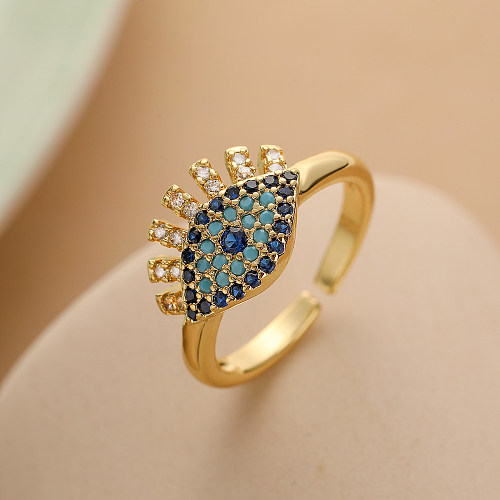 Vintage Style Simple Style Commute Devil'S Eye Copper Plating Inlay Zircon 18K Gold Plated Open Rings