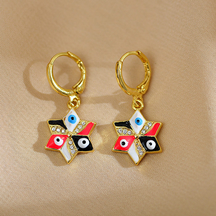 1 Pair Elegant Luxurious Hexagram Eye Enamel Copper Drop Earrings