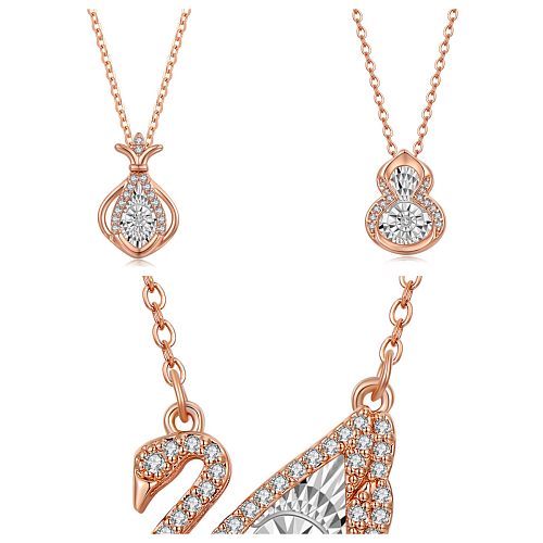 Schlichte Halskette mit Schwanenkürbis-Kupferbeschichtung und Inlay-Diamant, rosévergoldet