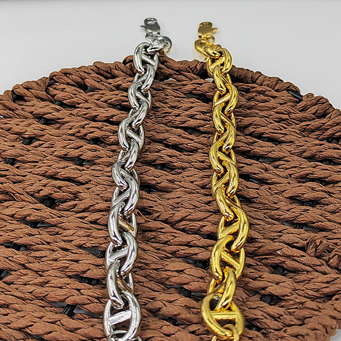Collier de bracelets plaqués en acier inoxydable, Style rétro classique, nez de cochon, couleur unie